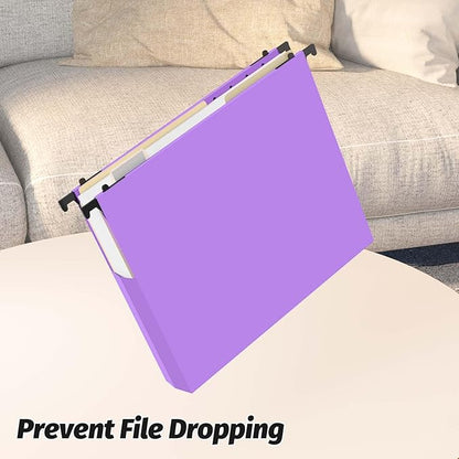 Extra Capacity Plastic Hanging File Folders,12 Pack Reinforced Expanding Hang Folder Letter Size,Accordian Pocket,Heavy Duty 2 Inch Expansion,Hanging Folder Organizer for Office Home,Purple
