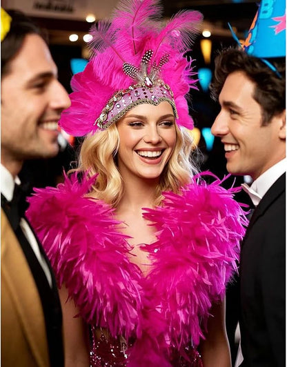 Women's Carnival Feather Headpieces Sequin Headdress for Wedding Masquerade Party Cosplay Feather Headbands