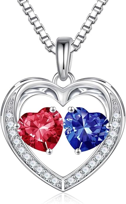 Iefil Christmas Gifts for Women Wife - 925 Sterling Silver Heart Birthstone Necklace, Anniversary Birthday Gifts for Women Wife Girlfriend Mom, Birthstone Jewelry Gift for Her