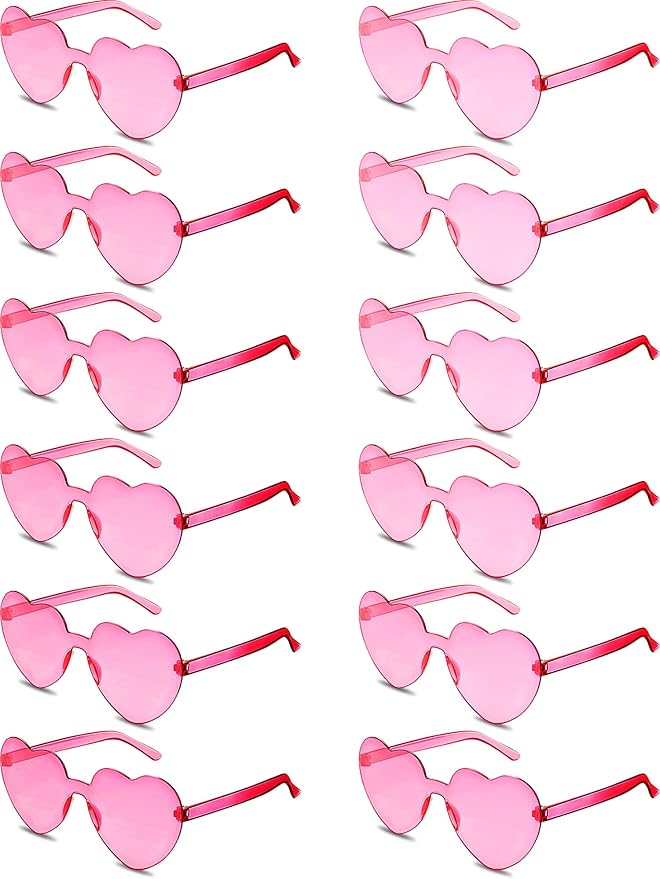 Flutesan 60 Pairs Heart Sunglasses Pink Heart Shaped Rimless Sunglasses Transparent Frameless Glasses Candy Color for Party Favor Cosplay