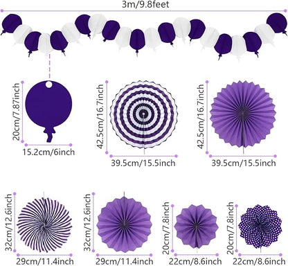 Party Decorations, Purple Papar Fans Pompoms Garlands for Women Girls Mothers Day Bachelorette Wedding Birthday Baby Showers Valentine's Day Party Decorations
