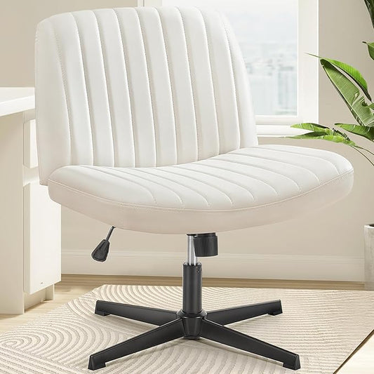OLIXIS Criss Cross Legged Chairs Armless No Wheels Wide Seat Height Adjustable Swivel Padded PU Leather Home Office Desk Seating for Bedroom, Student, Study Room