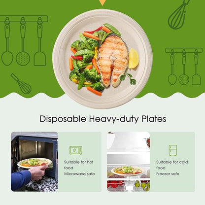 ECOLipak 100% Compostable 10 Inch Paper Plates, 125 Pack Heavy Duty Disposable Biodegradable Eco-friendly Sugarcane Bagasse Plates for Dinner Party Thanksgiving