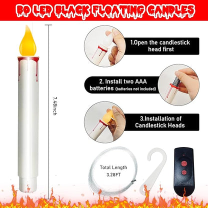 GOOTHY 10 PK Halloween Floating Candles, Hanging Floating Candles with Remote and Flickering Warm Lights, Battery Operated LED Flameless Window Candle Lights for Halloween Party Birthday Home Decor