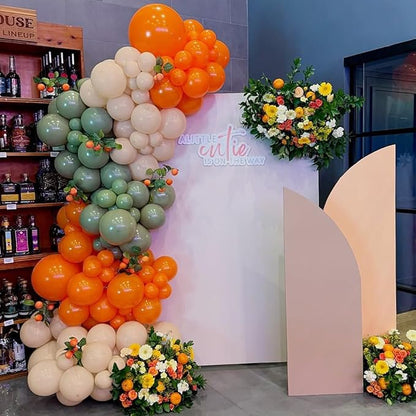 Little Cutie Baby Shower Balloons Arch Kit, 162pcs Orange Sage Green Nude Pearl White and Metallic Gold Balloons for A Little Cutie is on the Way Baby Shower 1st Birthday Party Decorations