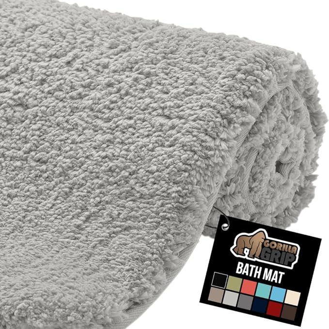 GORILLA GRIP Bathroom Rugs, 30x20, Ultra Soft Absorbent Mat, Thick Plush Bath Rug, Machine Washable, Microfiber Quick Dry, Mats for Shower, Bathtub and Floor, Home Decor Accessories, Light Gray