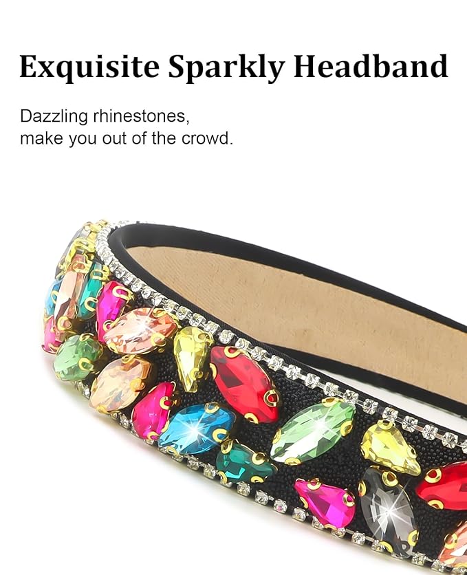 Wecoe Rhinestone Headband Women Vintage Multi-colored Non Slip Fashion Bling Sparkly Diamond Headband Halloween Renaissance Costume Hair Accessories For Women Girls Holiday Birthday Gift