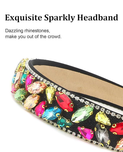 Wecoe Rhinestone Headband Women Vintage Multi-colored Non Slip Fashion Bling Sparkly Diamond Headband Halloween Renaissance Costume Hair Accessories For Women Girls Holiday Birthday Gift