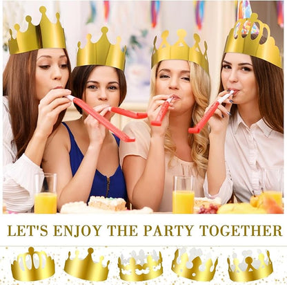 Crtiin 500 Pcs Gold Paper Crowns Birthday Party Bulk for Adults Classroom Students Hat Supplies Favors (Various Style)