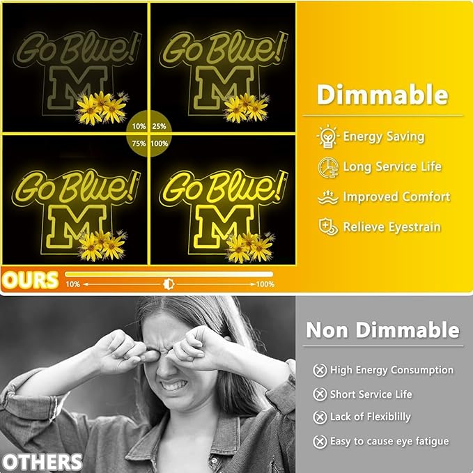 Michigan Neon Wolveriines Sign Go Blue Vibrant LED Wall Art for University of Michigan Fans for Game Day, Man Cave, Dorm & Bar Decor - Michigan Rugby Football Sports Team Spirit Gift for Alumni & Students