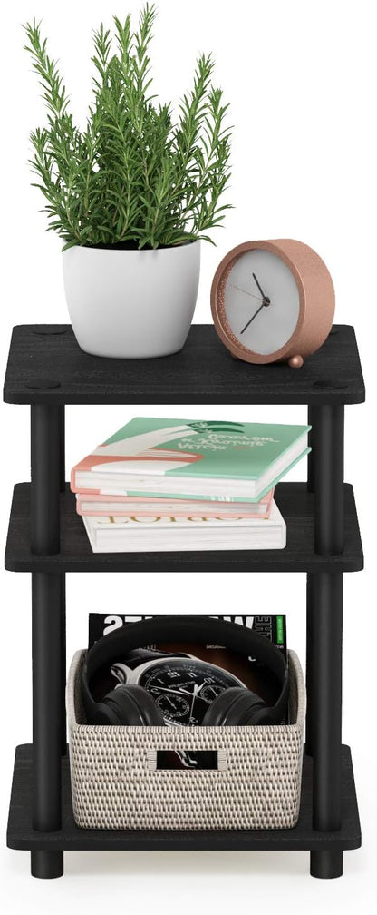 Furinno TURN-N-TUBE Side Table, 3-Tier End Table, Open Shelves Nightstand, Night Stand, Bedside Table, Easy Assembly, for Living Room, Bedroom, Blackwood | Easy Assembly, Multipurpose