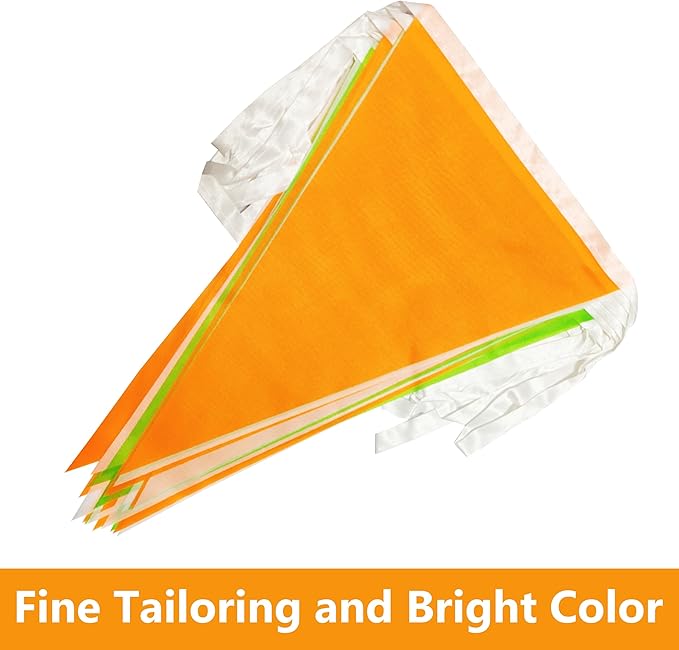 100 Ft White Green Orange Pennant Banner Flag, 60 Pcs String Hanging DIY Bunting Flags for Party, School, Birthday, Wedding, Carnival, Celebrations, Outdoor and Indoor Decorations (White Green Orange)