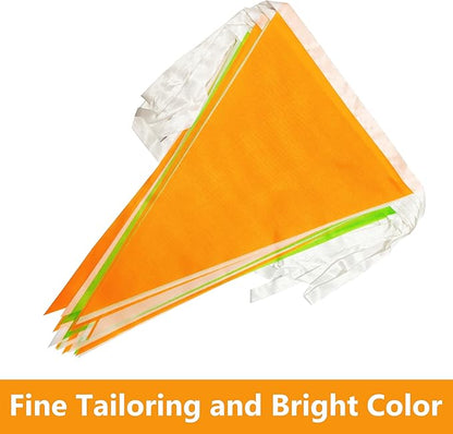 100 Ft White Green Orange Pennant Banner Flag, 60 Pcs String Hanging DIY Bunting Flags for Party, School, Birthday, Wedding, Carnival, Celebrations, Outdoor and Indoor Decorations (White Green Orange)