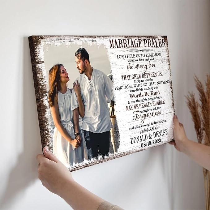 Dem Canvas Personalized Canvas Prints, Custom Photo And Name, Marriage Prayer Canvas with Photo, Custom Couple Wall Art, Wedding Engagement Anniversary Valentines Gift (24x16)