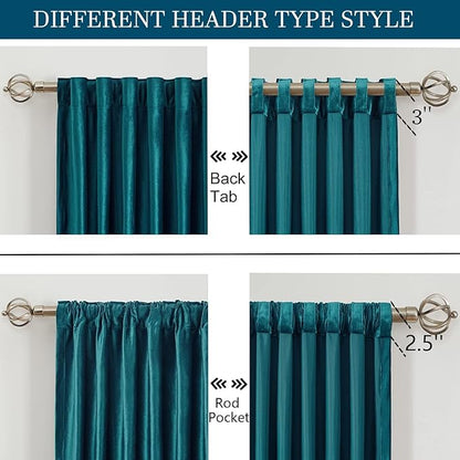PRIMROSE Teal Velvet Curtains 72 inch Long for Living Room,Set of 2 Panels Blackout Rod Pocket Back Tab Window Treatment Room Darkening Heavy Decorative Curtains Drapes for Bedroom