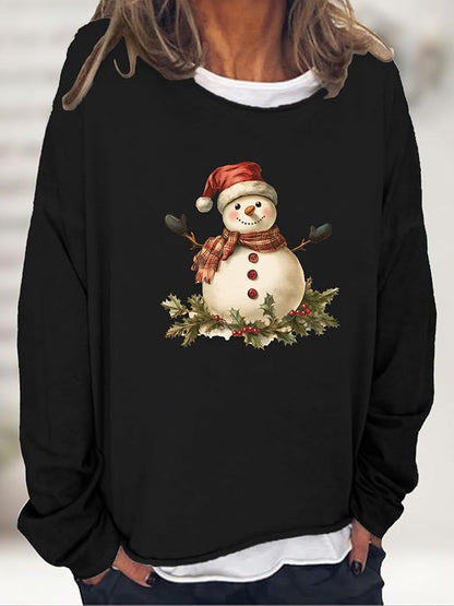 LOAIHA Christmas Shirts for Women Crewneck Snowman Snowflake Santa Graphic Shirts Christmas Tree Long Sleeve Xmas Hoodie