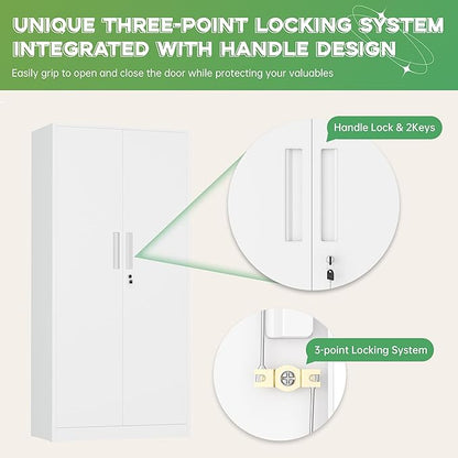 INTERGREAT Metal Storage Cabinet, 72" H Lockable Steel Cabinets with Locking Doors, Storage Locker with Adjustable Shelves for Office, Home, Garage, Gym, School (White)