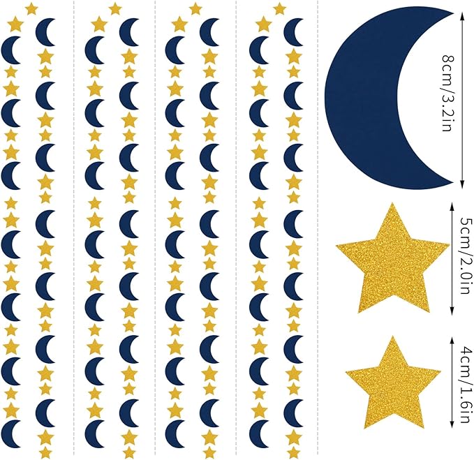 Navy-Blue Gold Moon-Star Party-Decorations Garland - 52Ft Twinkle Little Star Hanging Decoration Streamers Banner, Eid Ramadan Mubarak Decoration Birthday Wedding Baby Shower Party Decor Panduola