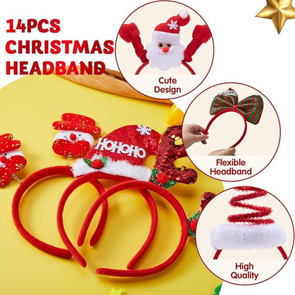 JOYIN 14 PCS Christmas Headbands with Different Designs Party Holiday Headbands for Kids Women Men Christmas Holiday Parties Favors (ONE Size FIT ALL)