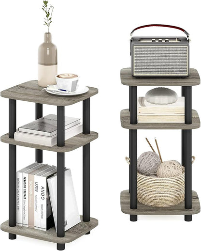 Furinno JUST Side Table Set of 2, 3-Tier Turn-N-Tube End Table with Open Shelf, Round Curve Corner Night Stand, Bedside Table, Easy Assembly, for Living Room, Bedroom, French Oak