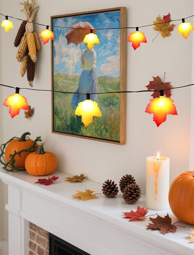 10.5 Feet Classic Fall Garland Lights,10 Warm-Glow LEDs for Rich, Amber Ambiance,UL Certified Plug-in String for Thanksgiving, Halloween & Mantle Decor