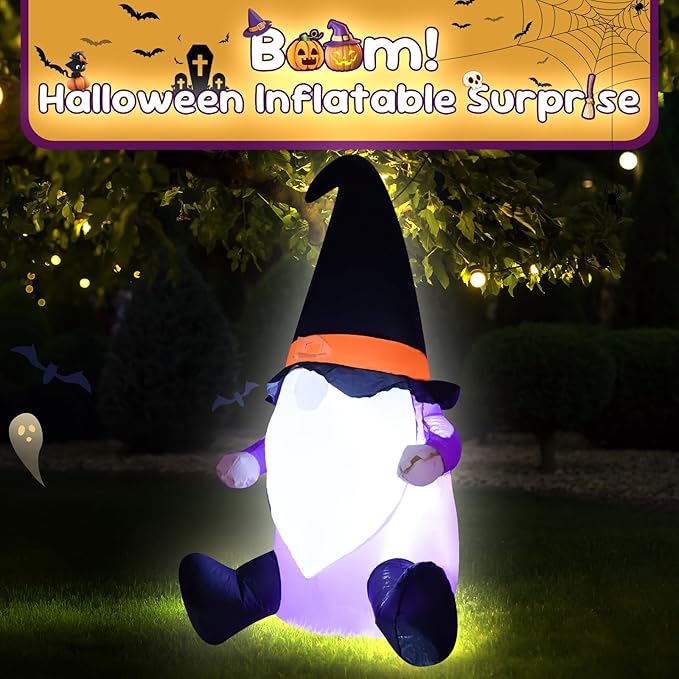 4FT Gnome Halloween Inflatable Helloween Goblin Decoration Halloween Blow Up Decor with LED Lights Indoor Outdoor Graden Yard Party Holiday Decor