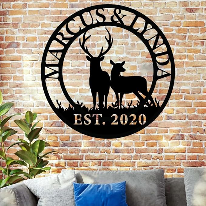 Personalized Deer Couple Metal Sign,Custom Deer Hunting Metal Wall Plaque, Rustic Hunting Lodge Wall Art, Custom Wildlife Gift for Men, Gift for Couples Anniversary, Family, Hunters, Nature Lovers