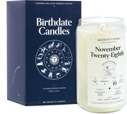 Birthdate Candles, November 28 - Sagittarius Zodiac Scented Candles Birthday Gift - Rose, Neroli & Water Lily Scent - All-Natural Soy & Coconut Wax, 60-80 Hour Burn Time - Made in USA