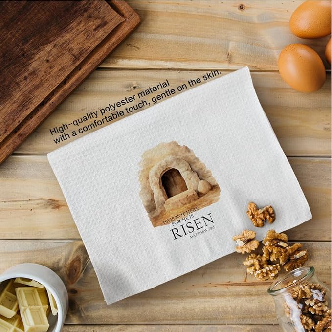 He is Risen Easter Kitchen Towels Set of 2, Christian Easter Hand Towels, EasterBible Verse Dish Towels Tea Towels for Kitchen, Religious EasterGifts, EasterKitchen Bathroom Decor, 16x24 Inch