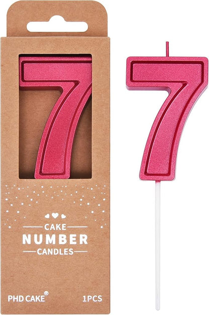 PHD CAKE Luxe Red 7 Number Birthday Candle, 2.76 Inch, Red, Modern, Long Burn, Smokeless, Unscented