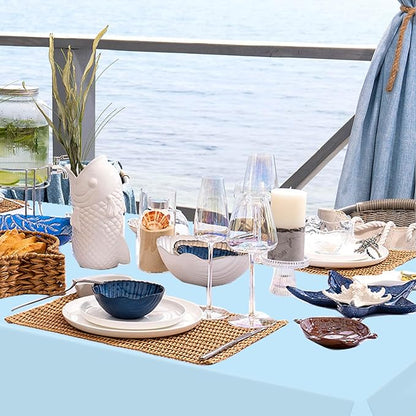 WNINK 2 Pack Light Blue Rectangular Plastic Tablecloths, Blue Disposable Table Covers 54" x 108" Baby Blue Table Cloths for Baby Shower, Birthday, Bridal Shower, Engagement Wedding Parties
