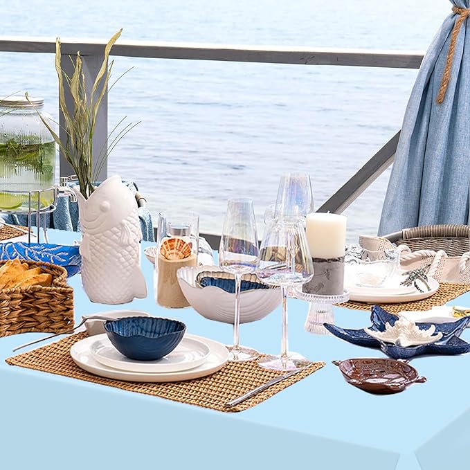 WNINK 4 Pack Light Blue Rectangular Plastic Tablecloths, Blue Disposable Table Covers 54" x 108" Baby Blue Table Cloths for Baby Shower, Birthday, Bridal Shower, Engagement Wedding Parties