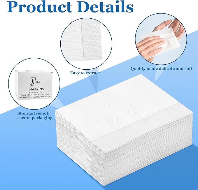 Disposable Fold Napkins, 13"x11.6" 1-Ply 500 Count Paper Dinner Napkins, White Napkins Bulk for Restaurants and Cafes