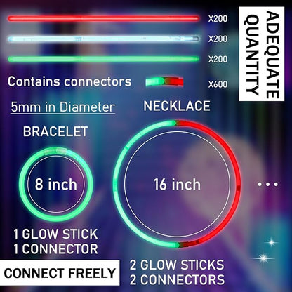 Libima 1200 Pcs Glow Sticks Bulk with Connectors 8 Inch Glow Stick Necklaces Glow Stick Bracelets Bulk Glow in the Dark Party Supplies for Easter Christmas New Year