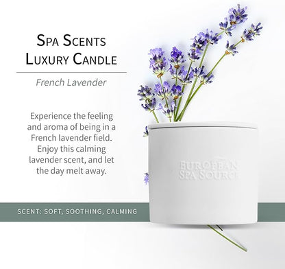 European Spa Source French Lavender Luxury Candle for Aromatherapy, Soy Wax Candle, Hand Poured, at Home Spa Experience Promoting Relaxation, 45 Hours of Burn Time