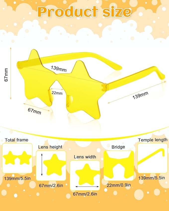 PLULON Star Sunglasses for Women Girls, Color Rimless Star Shaped Sunglasses Bulk for Adults Beach Birthday Swim Pool