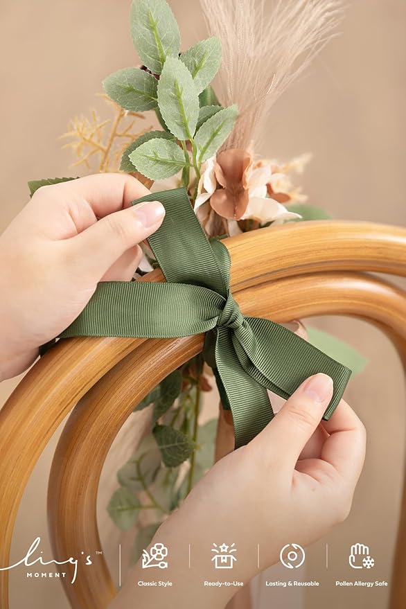 Ling's moment 8 Wedding Artificial Aisle Pew Flowers Chair Decorations Arrangements with Chiffon Ribbons Begie for Ceremony Reception Chair Back Floral Decor Reception Church Party Outdoor