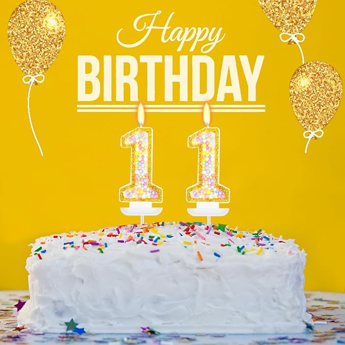 11th Birthday Candle for Cake, Colorful Macaron Numeral Candles for Boys/Girls, Birthday Party Cake Decorations, Golden Cake Topper for Birthday Party Supplies (Number 11)
