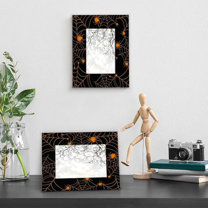 Tavisto Halloween Themed 4x6 Picture Frame Spooky Spider Web Wooden Photo Frames for Tabletop Display Wall Mounting Fits 4x6 Pictures Home Office Decor