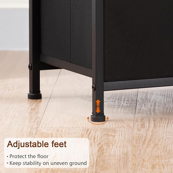Night Stand Set 2, LED Nightstand with Charging Station, End Tables with Storage Shelf, Bed Side Table with 2 Fabric Drawers for Bedroom, Small Spaces, Black, HETS02BK