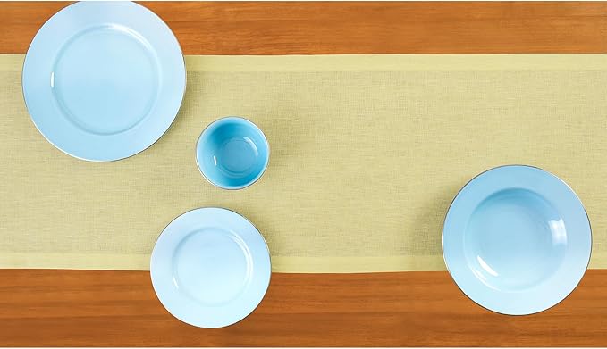 Solino Home Linen Chambray Yellow Table Runner 108 Inches Long - Athena, 100% Pure Linen Dining Table Runner 14 x 108 Inch