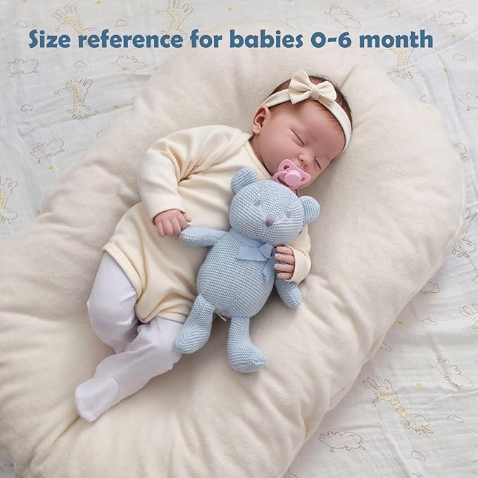 100% Organic Cotton Blue Teddy Bear 6.5", Baby Stuffed Animals for Newborn