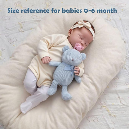 100% Organic Cotton Blue Teddy Bear 6.5", Baby Stuffed Animals for Newborn