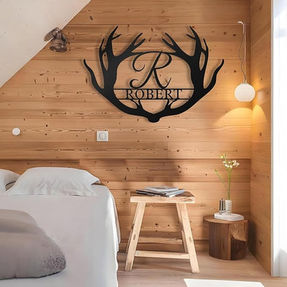 Custom Metal Sign Deer Antler - Personalized Last Name Sign, Deer Family Name Sign, Monogram Letter Sign, Rustic Wall Art Couple Gift for Wedding, Anniversary, Housewarming Birthday Home Décor