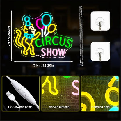 Lucunstar Monkey Neon Sign LED Circus Sign with Clown and Balloons for Theme Park LED Carnival Decor for Play Restaurant College Room Neon Light Animal Gifts for Circus Fans Teens
