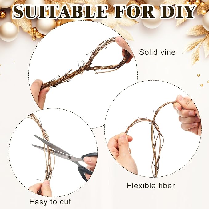 Janinka 6 Pcs Grapevine Garland Natural Grape Vine Wreath for Crafts DIY Twig Garland Rattan Hanging Vine Wreath for Wedding Christmas House Holiday Door Vase Wall Home Decor