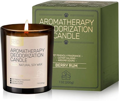 Odor Eliminating Candle, Berry Rum Scented Candle, Pet-Friendly Soy Candles, 60 Hours, 7 oz