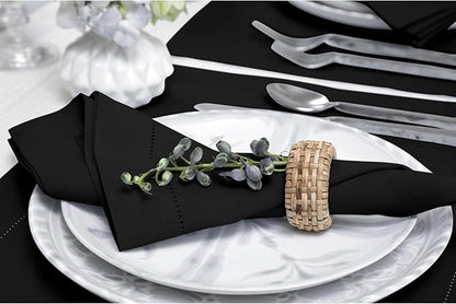 Solino Home Black Linen Napkins Set of 4-100% Pure Linen Hemstitch Dinner Napkins 20 x 20 Inch for Fall, Autumn, Winter, Christmas, Holiday, New Year - Classic Hemstitch