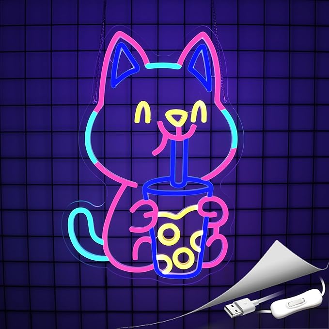 Soda Cat Neon Sign Girl Room Decor Led Neon Lights Signs for Wall Decor USB Powered Led for Room Decoration