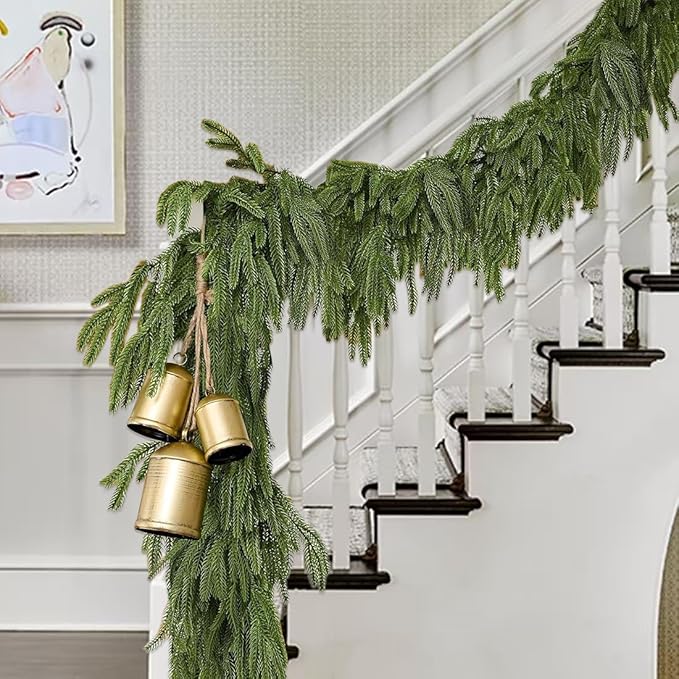 2PSC Christmas Norfolk Pine Garland, 6 FT Real Touch Garlands Ornament, Realistic Artificial Greenery Garlands for Mantle, Table, Fireplace, Indoor, Outdoor Winter Xmas Decoration, Holiday Decor